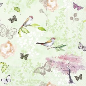 Lunchservett Birds and Butterflies green