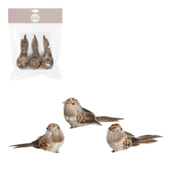 Clip bird 3pk natur/leopard 12,5cm