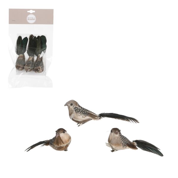 Clip bird 3pk natur/prick 12cm